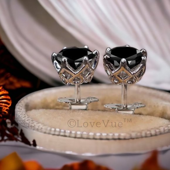 Certified 2ct. t.w. Black Diamond Solitaire 6-prong Stud Earrings VVS1 - Picture 3 of 16